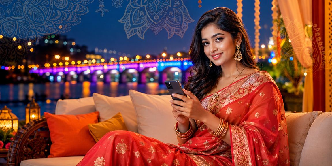 রাজশাহীতে শাড়ি পরিহিতা নারী মোবাইল ক্যাসিনোতে ভাউচার রিডিম করছেন